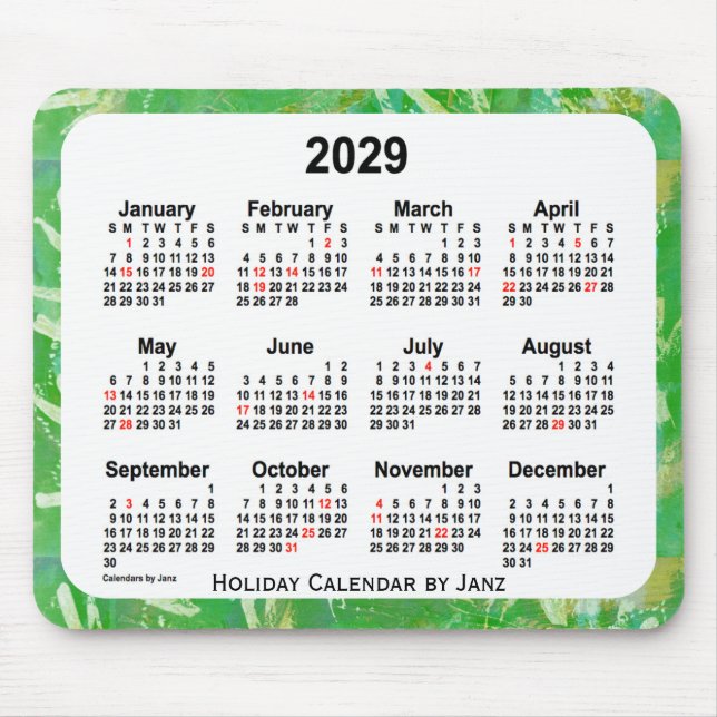 2029 Green Holiday Art Calendar by Janz Mouse Pad (Front)