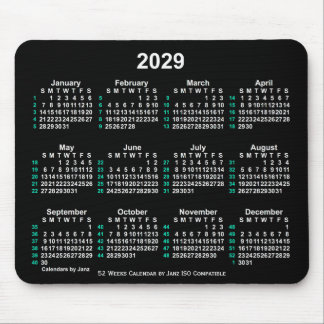 2029 Neon White 52 Weeks ISO Calendar by Janz Mouse Pad