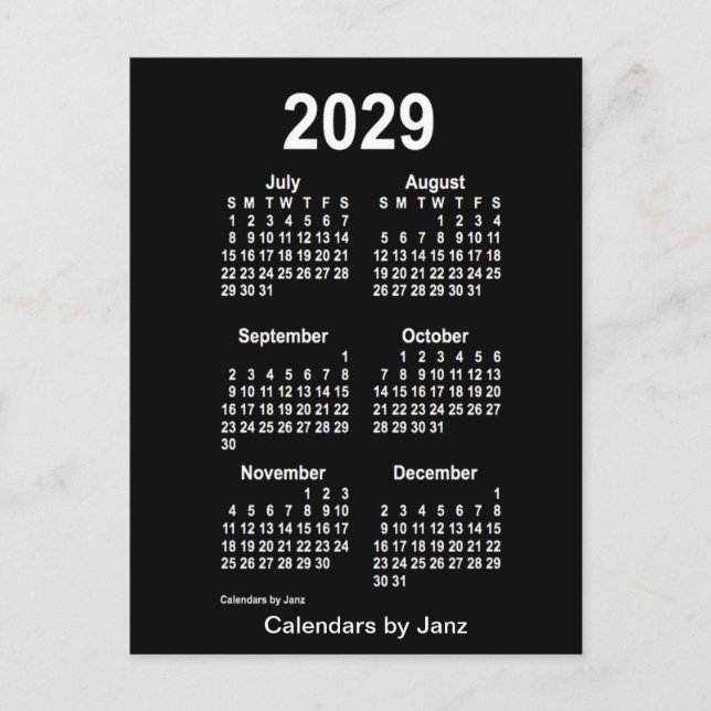 2029 Neon White 6 Month Mini Calendar by Janz Postcard (Front)