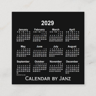 2029 Neon White Calendar by Janz Square Business Card
