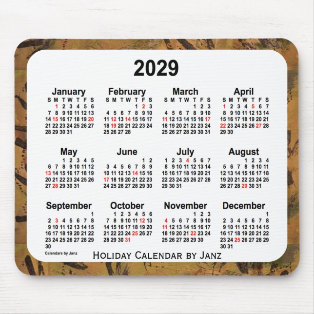2029 Orange Holiday Art Calendar by Janz Mouse Pad (Front)