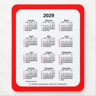 2029 Red 52 Weeks ISO Calendar by Janz Two Tone Mouse Pad