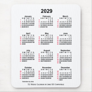 2029 White 52 Weeks ISO Calendar by Janz Mouse Pad