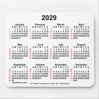 2029 White 52 Weeks ISO Calendar by Janz Mouse Pad