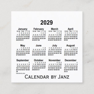 2029 White Calendar by Janz Square Business Card