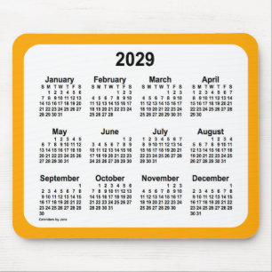 2029 White on Orange Calendar by Janz Two Tone Mouse Pad