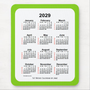 2029 Yellow Green 52 Week Calendar by Janz Mouse Pad