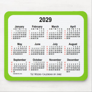 2029 Yellow Green 52 Weeks Calendar by Janz Mouse Pad