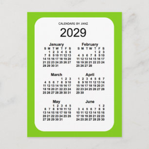 2029 Yellow Green 6 Month Mini Calendar by Janz Postcard