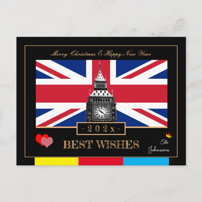 202x Happy New Year, British Flag, Big Ben UK Postcard (Front)