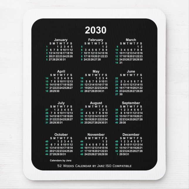 2030 Neon 52 Weeks ISO Calendar by Janz Two Tone Mouse Pad (Front)