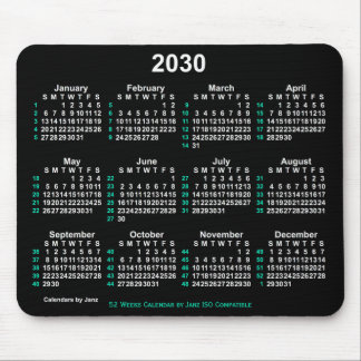 2030 Neon White 52 Weeks ISO Calendar by Janz Mouse Pad