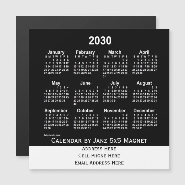 2030 Neon White Business Calendar by Janz (Front/Back)