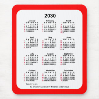 2030 Red 52 Weeks ISO Calendar by Janz Two Tone Mouse Pad