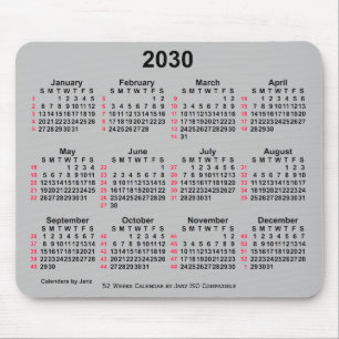 2030 Silver 52 Weeks ISO Calendar by Janz Mouse Pad