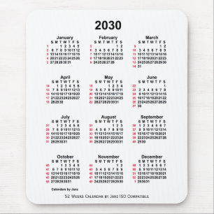 2030 White 52 Weeks ISO Calendar by Janz Mouse Pad