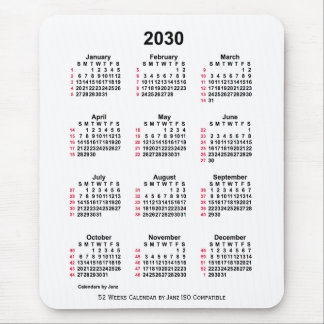 2030 White 52 Weeks ISO Calendar by Janz Mouse Pad