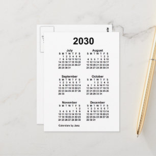2030 White 6 Month Mini Calendar by Janz Postcard
