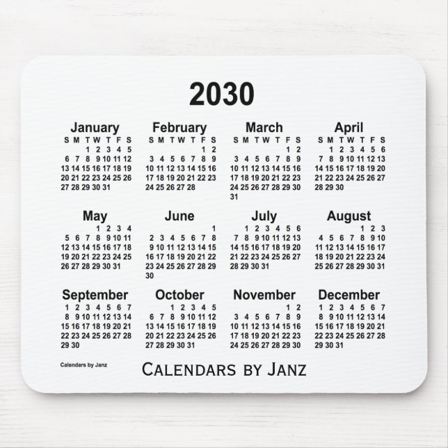 2030 White Calendar by Janz Mouse Pad (Front)