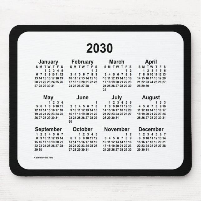 2030 White on Black Calendar by Janz Two Tone Mouse Pad (Front)