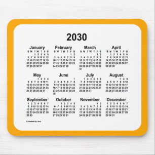 2030 White on Orange Calendar by Janz Two Tone Mouse Pad