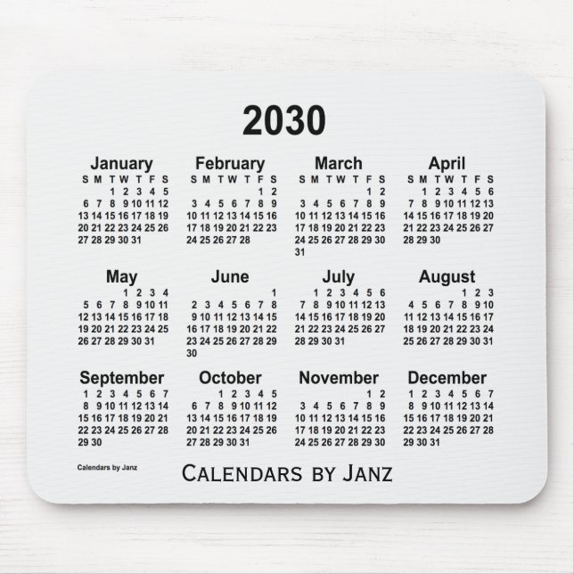 2030 White Smoke Calendar by Janz Mouse Pad (Front)