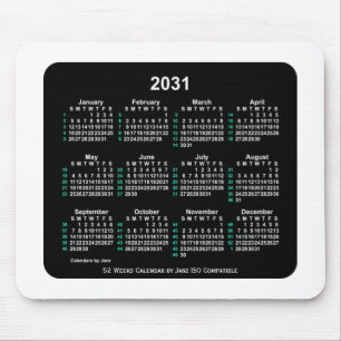 2031 Neon 52 Weeks ISO Calendar by Janz Two Tone Mouse Pad