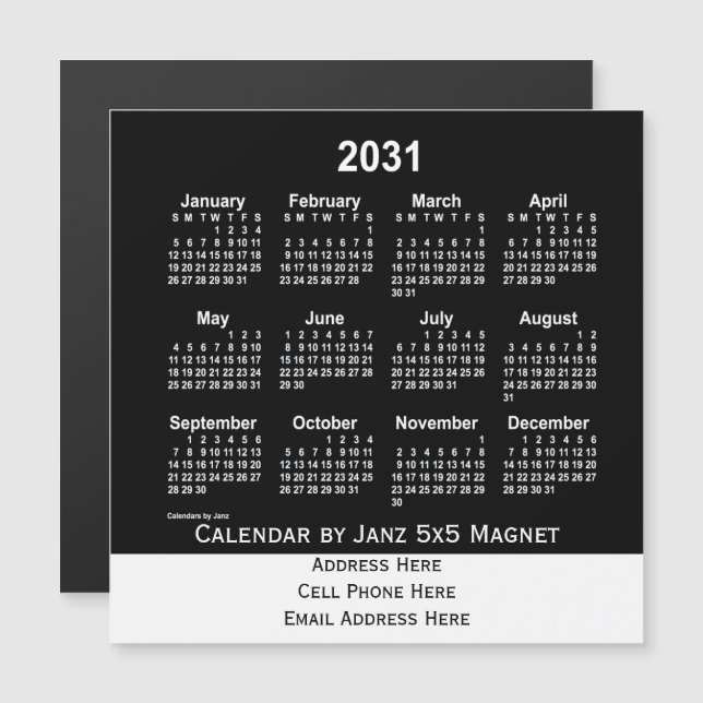 2031 Neon White Business Calendar by Janz (Front/Back)