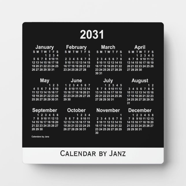 2031 Neon White Desk Calendar by Janz Plaque (Front)