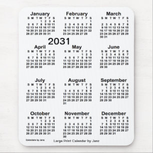 2031 White Large Print Calendar by Janz Mouse Pad
