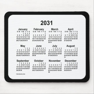 2031 White on Black Calendar by Janz Two Tone Mouse Pad