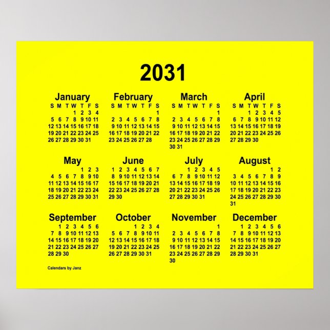 2031 Yellow Calendar by Janz Print (Front)