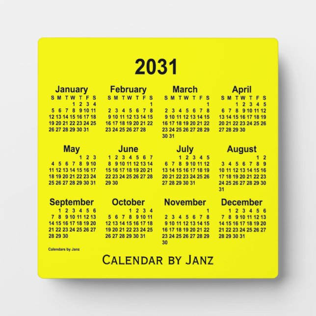 2031 Yellow Desk Calendar by Janz Plaque (Front)