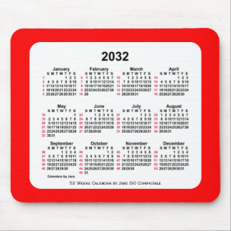 2032 Red 52 Weeks ISO Calendar by Janz Two Tone Mouse Pad