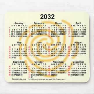 2032 Sunny Days 52 Weeks ISO Calendar by Janz Mouse Pad