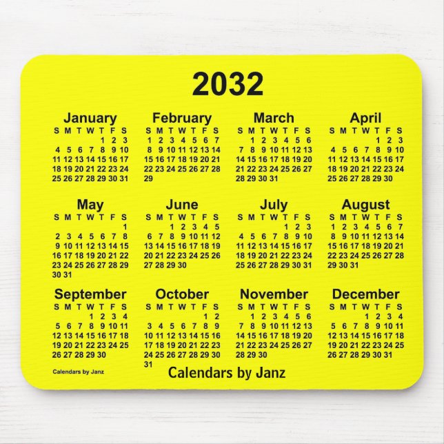 2032 Yellow Calendar by Janz Mouse Pad (Front)