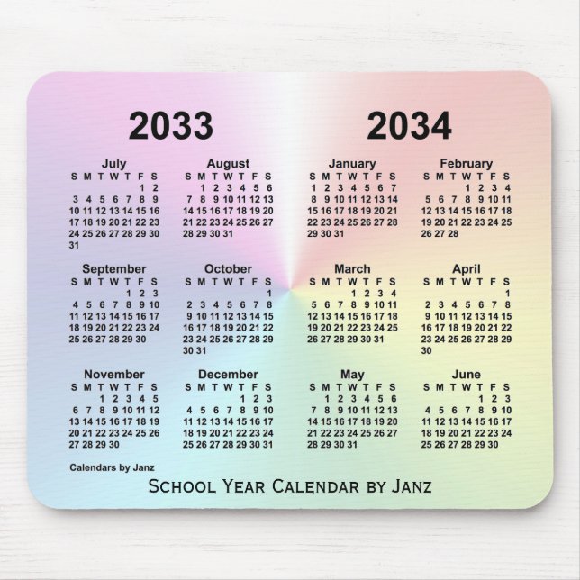 2033-2034 Rainbow Cloud School Calendar by Janz Mouse Pad (Front)