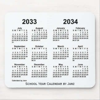 2033-2034 White School Year Calendar by Janz Mouse Pad