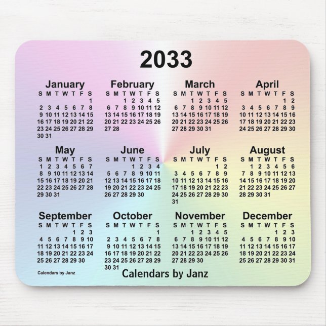 2033 Rainbow Cloud Calendar by Janz Mouse Pad (Front)