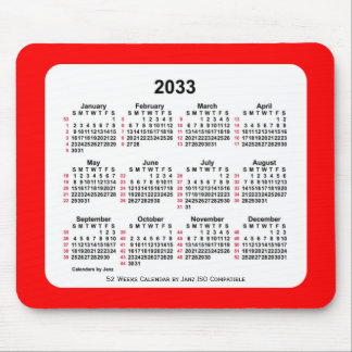 2033 Red 52 Weeks ISO Calendar by Janz Two Tone Mouse Pad