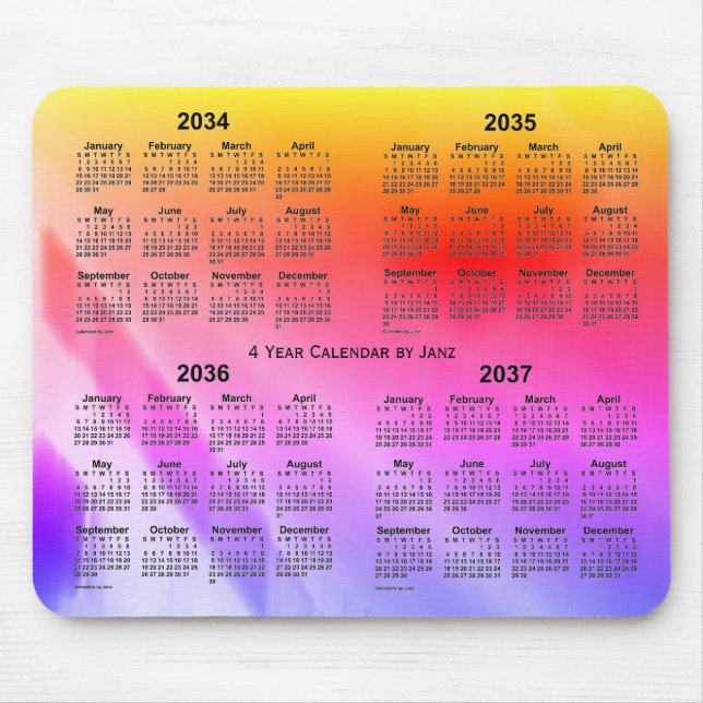 2034-2037 Rainbow Shadows 4 Year Calendar by Janz Mouse Pad (Front)