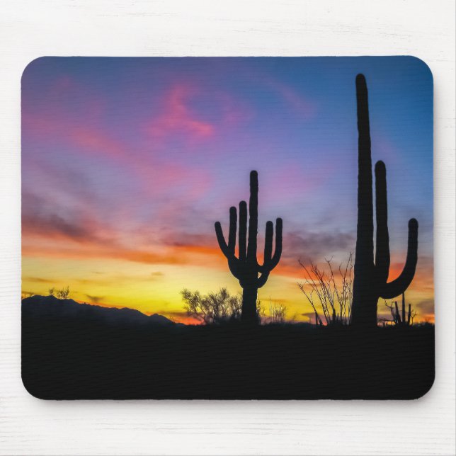 2034-2-Arizona Desert at Sunset with Cactus Mouse Pad (Front)