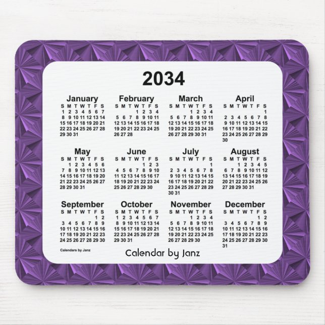 2034 Purple Diamonds Calendar by Janz Mouse Pad (Front)