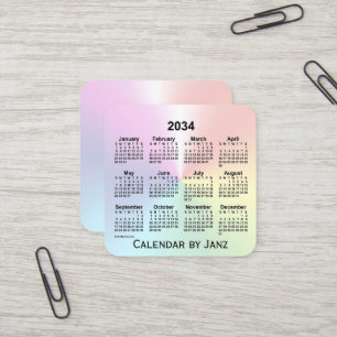 2034 Rainbow Shimmer Calendar by Janz Square Business Card