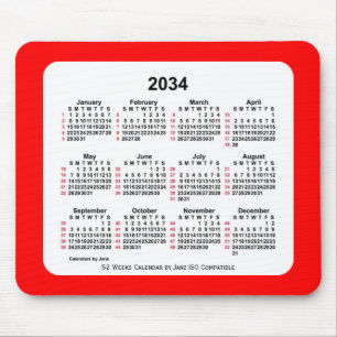 2034 Red 52 Weeks ISO Calendar by Janz Two Tone Mouse Pad