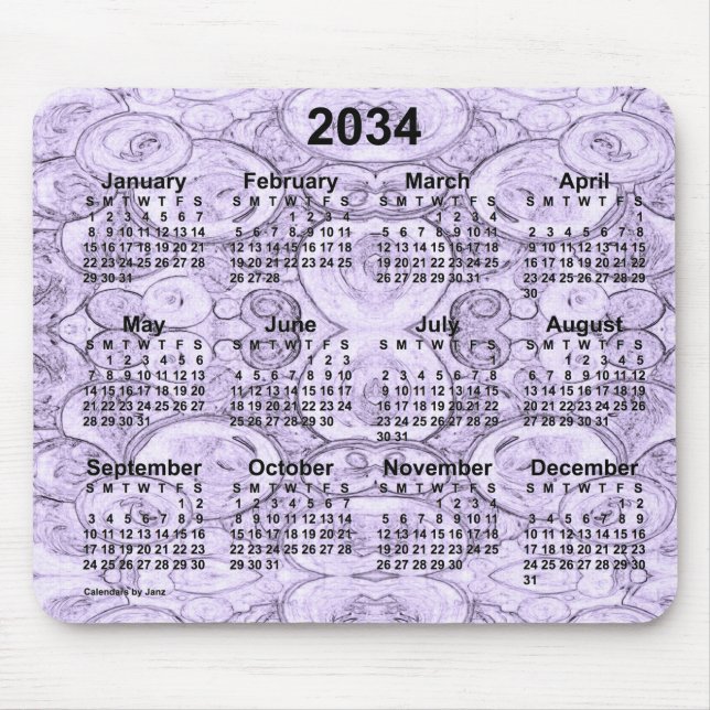 2034 Tiny Bubbles Purple Calendar by Janz Mouse Pad (Front)