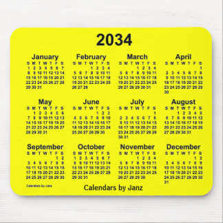 2034 Yellow Calendar by Janz Mouse Pad