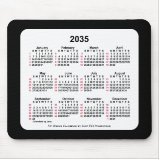 2035 Black 52 Weeks ISO Calendar by Janz Two Tone Mouse Pad