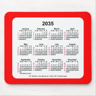 2035 Red 52 Weeks ISO Calendar by Janz Two Tone Mouse Pad