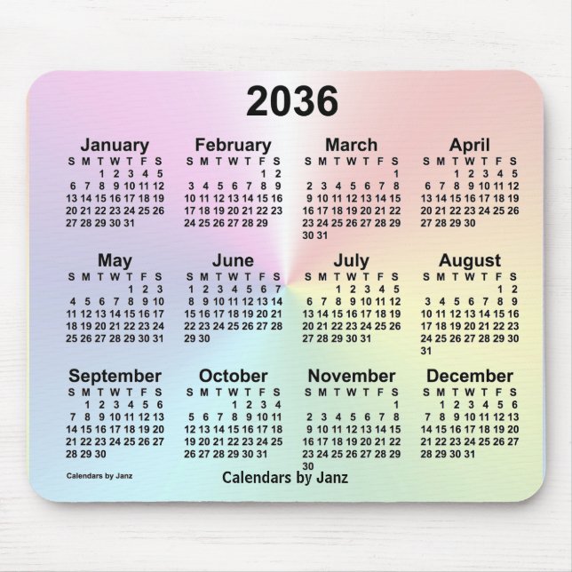 2036 Rainbow Cloud Calendar by Janz Mouse Pad (Front)
